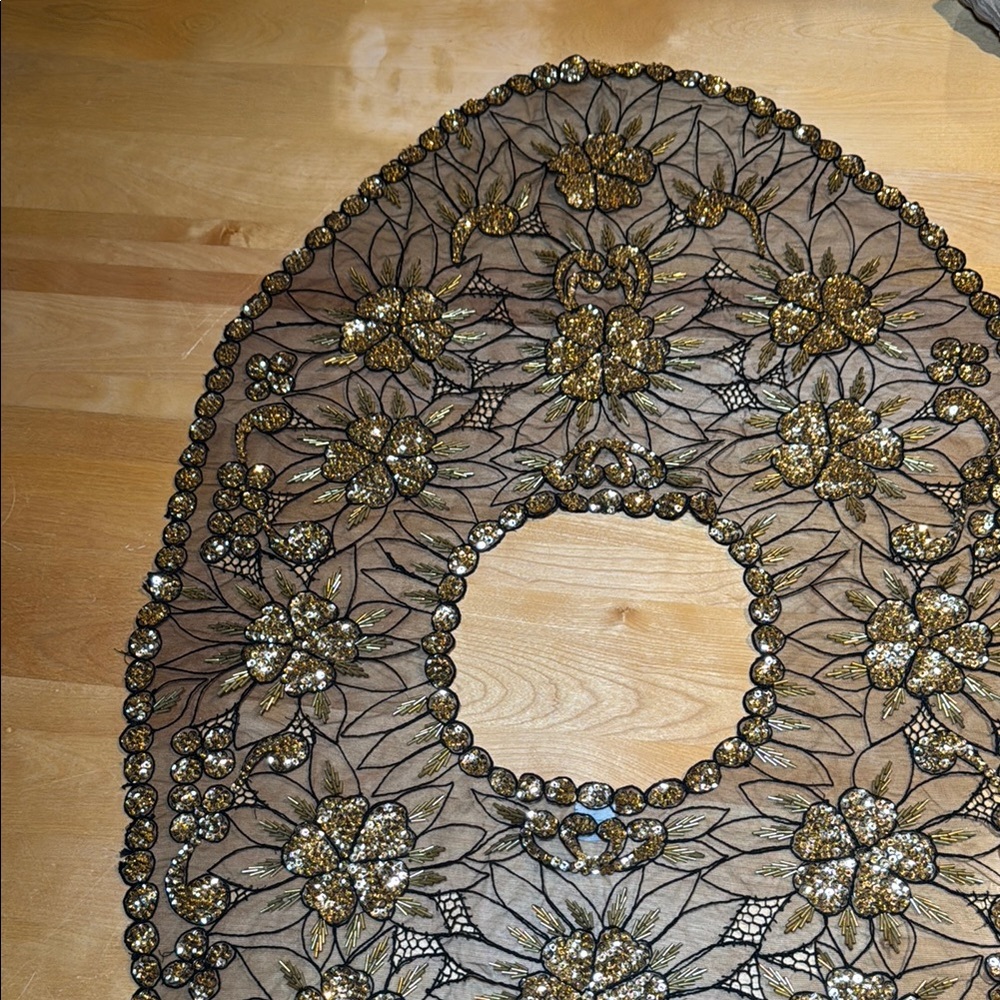 Black and Gold Floral Lace Shawl